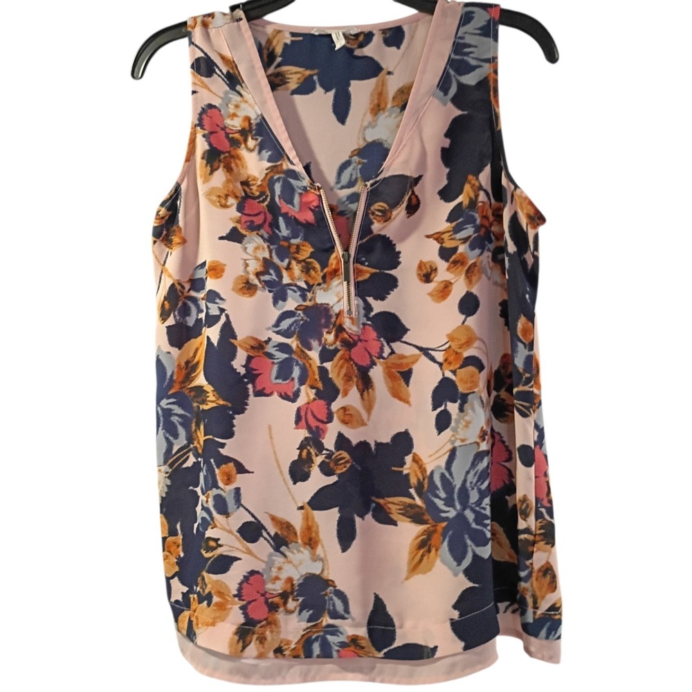 Maurice's Womens Small Pink Floral‎ Sleeveless Sheer Blouse V Neck Summer Casual